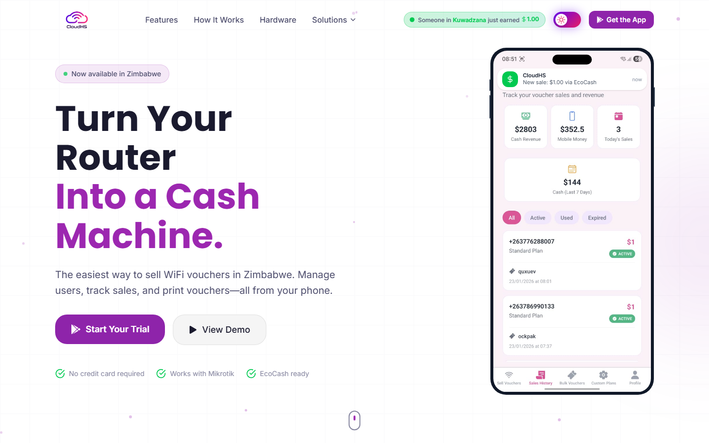 CloudHS — WiFi vending platform